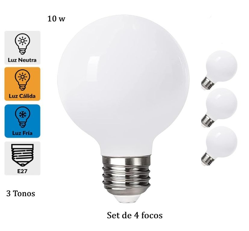 4 Pcs Focos LED E27 10W con 3 Tonos de Luz