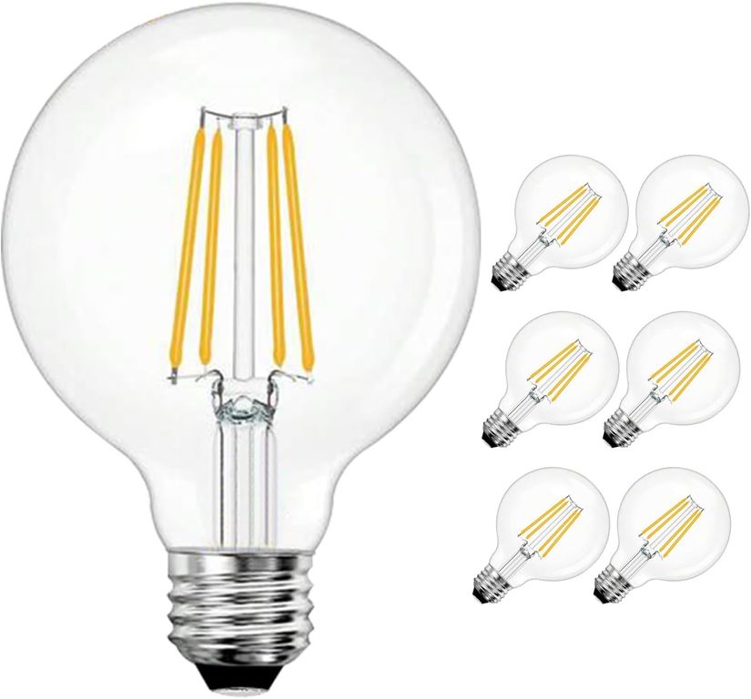6Pcs Focos LED E27 8W Luz Cálida Vidrio Transparente