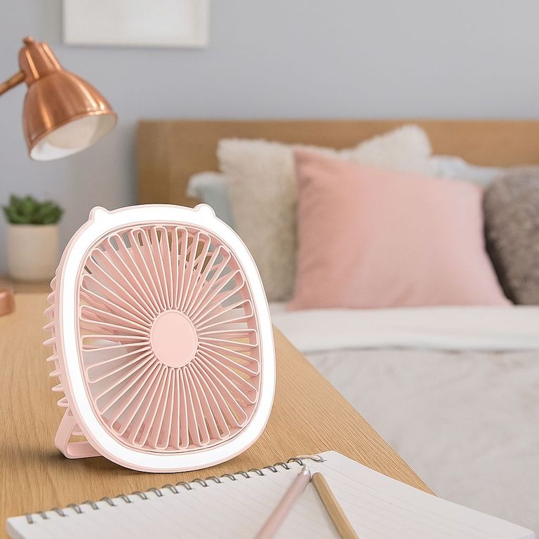 VENTILADOR DE ESCRITORIO CON LUZ LED ROSA