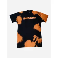 GENERICO - Polo Oversize Unisex Nickelodeon 90s Negro Tie Dye Naranja Talla M Moda Retro y Streetwear