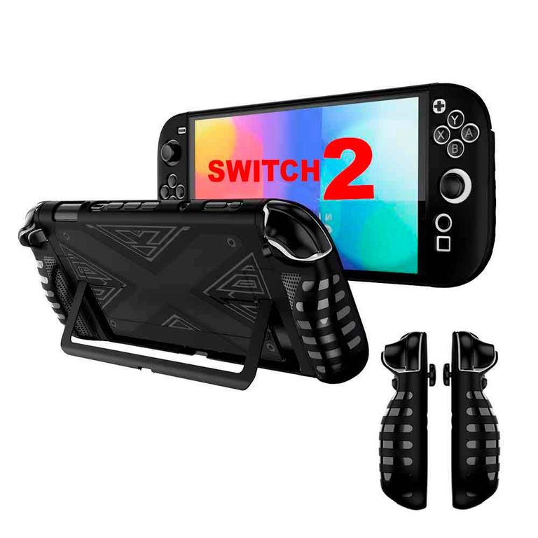 Case para Nintendo Switch 2 Ergonómico 3 Piezas Rígido y Silicon Negro, for