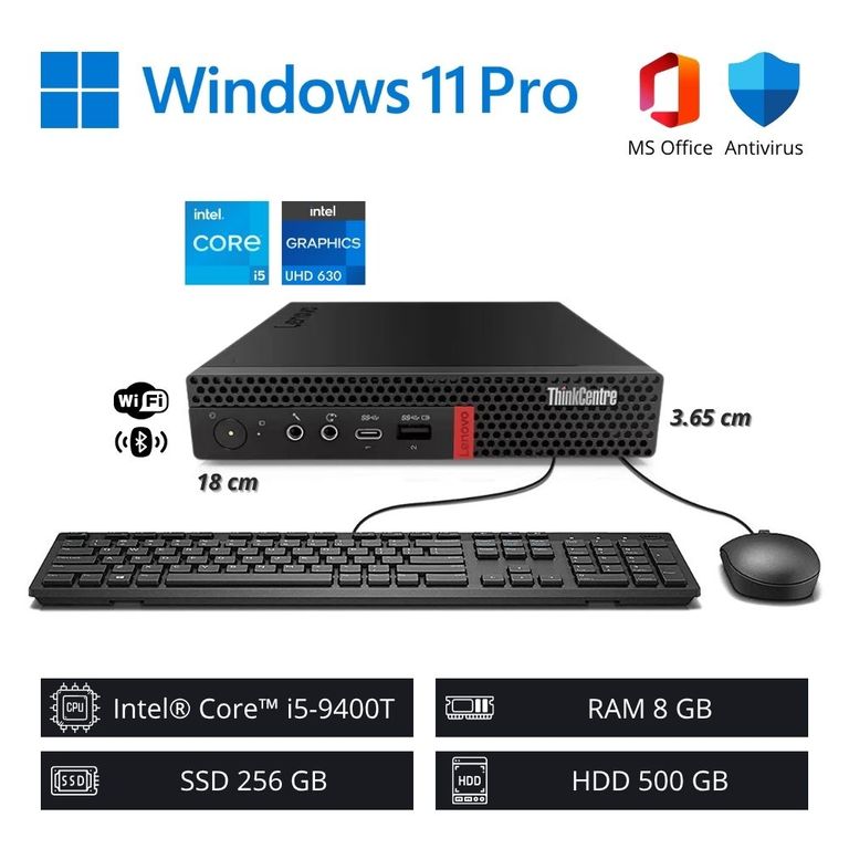 Computadora PC ThinkCentre - Intel Core i5-9400T 8GB RAM 256GB SSD 500GB HDD WiFi+BT
