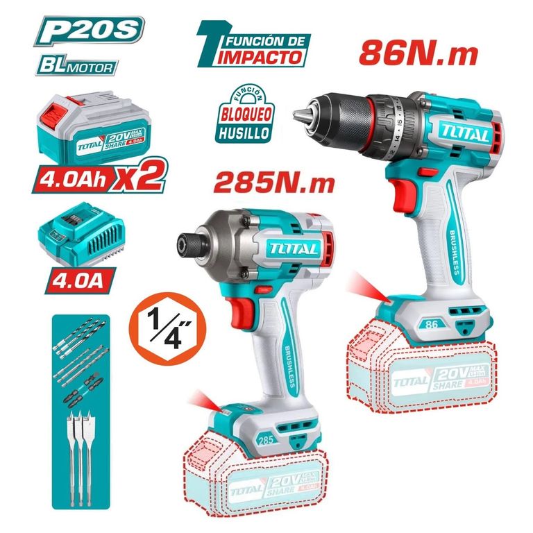 Atornillador De Impacto 20v 285NM + Taladro de 86NM Combo industrial