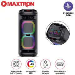 MAXTRON - Torre de Sonido Mx 601 Becker 02 Bocinas 6,5 pulgadas 01 Micrófono Luces LED