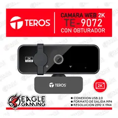 TEROS - Cámara webcam 2K TE-9072 con micrófono USB + tripode