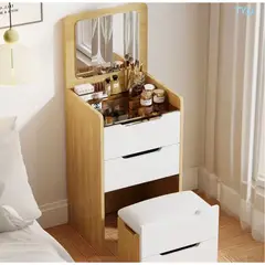 GENERICO - Tocador Mueble Con Sillon Plegable Organizador Multiusos - Color Madera