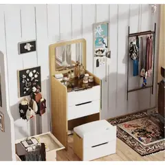 GENERICO - Tocador Mueble Con Sillon Plegable Organizador Multiusos - Color Madera