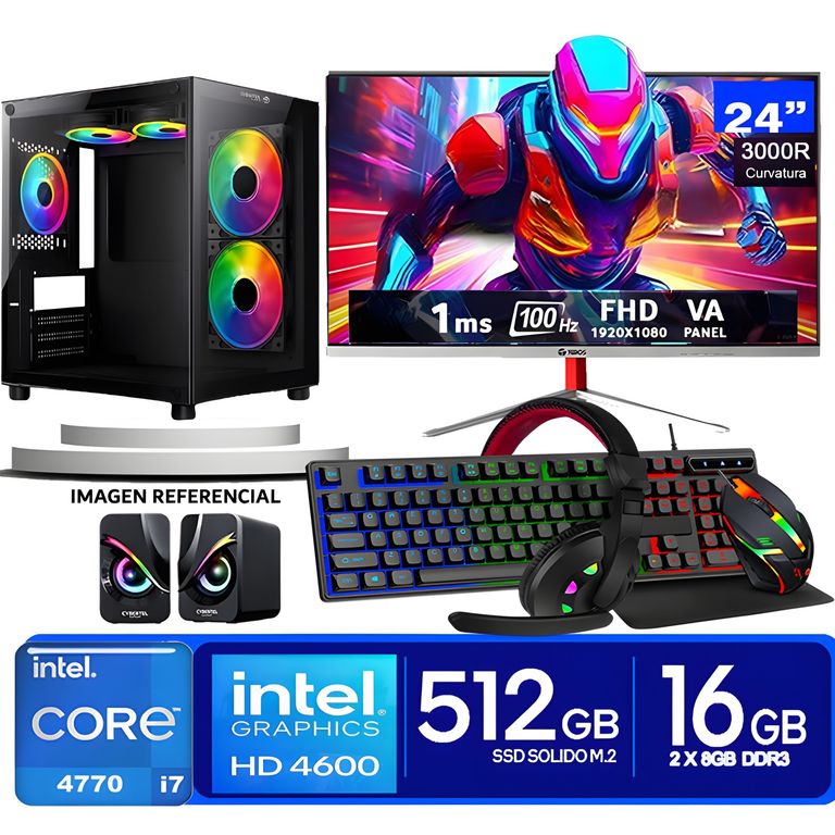 Computadora Pc Core i7 4770 Monitor 24 fhd' RAM 16 GB SSD 500 GB PARLANTES