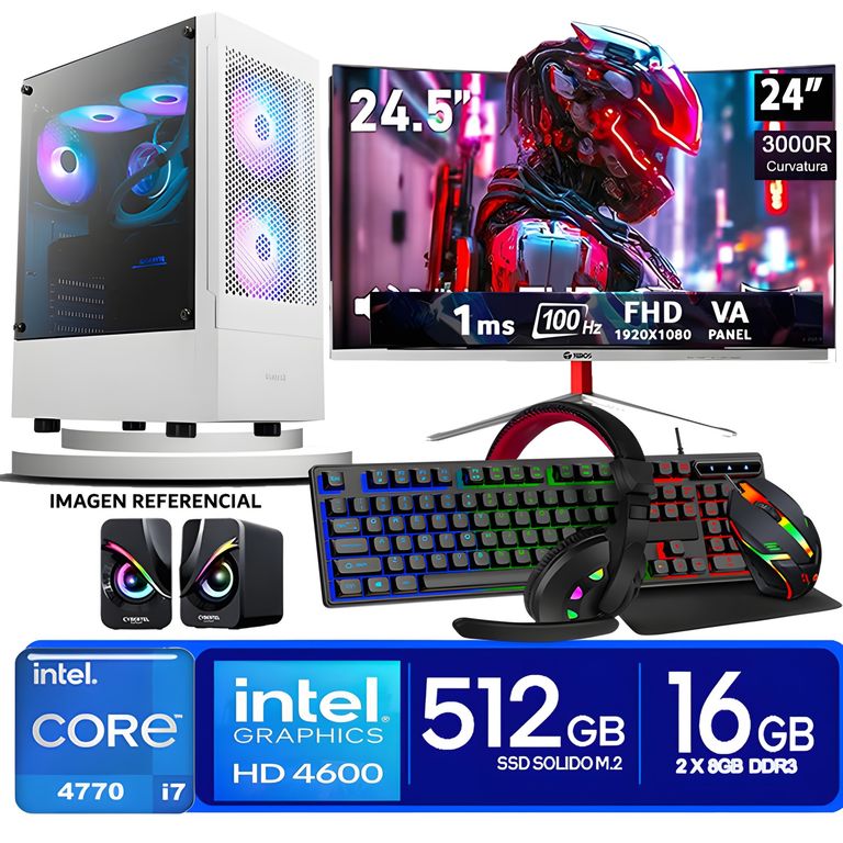 Computadora Pc Core i7 4770 Monitor 24 fhd' RAM 16 GB SSD 500 GB PARLANTES