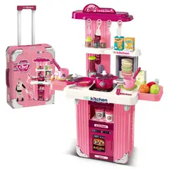GENERICO - Cocina de Juguete 3 en 1 Maleta Portátil con Accesorios Rosado para Niños