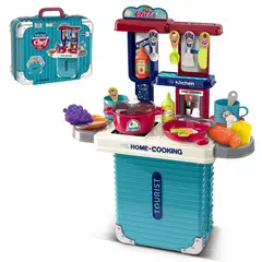 GENERICO - Cocina de Juguete 2 en 1 Maleta Portátil con Accesorios Celeste para Niños