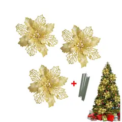 GENERICO - Set x12 flores doradas escarchadas decoración Navideña