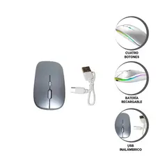 GENERICO - MOUSE INALAMBRICO ULTRA DELGADO RECARGABLE GRIS OSCURO
