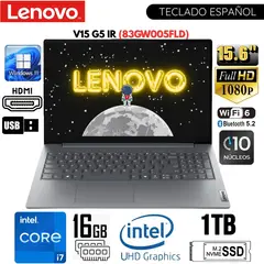 LENOVO - Laptop V15 G5 IRL 15.6" FHD TN, Intel Core i7-13620H, Ram 16GB,SSD 1TB, Win 11 Pro-83GW005FLD