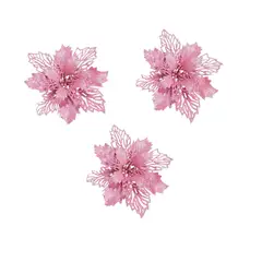 GENERICO - Set x12 flores rosado escarchadas decoración Navideña