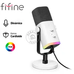 FIFINE - Micrófono AM8 White Dinámico USBXLR con RGB y Mute