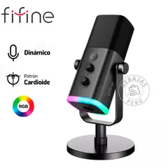 FIFINE - Micrófono AM8 Black Dinámico USBXLR con RGB y Mute