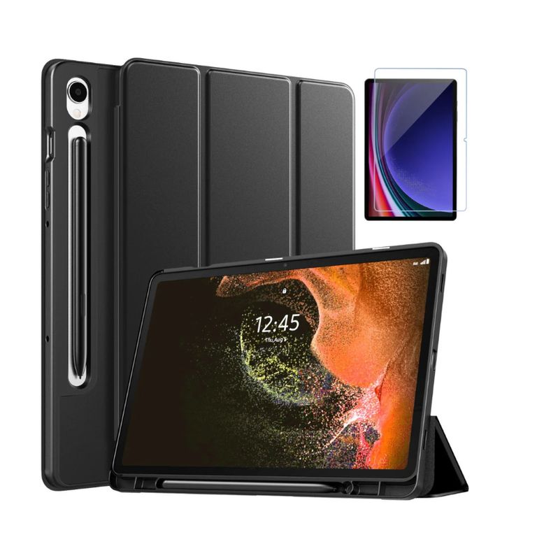 Funda Smart Porta pencil Para Samsung S9 S9 FE - negro + MICA de vidrio
