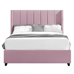 GENERICO - Cama Tapizada Listón Nia Palo Rosa Queen