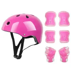 GENERICO - Casco de Protección con Rodilleras y Canillera Rosado