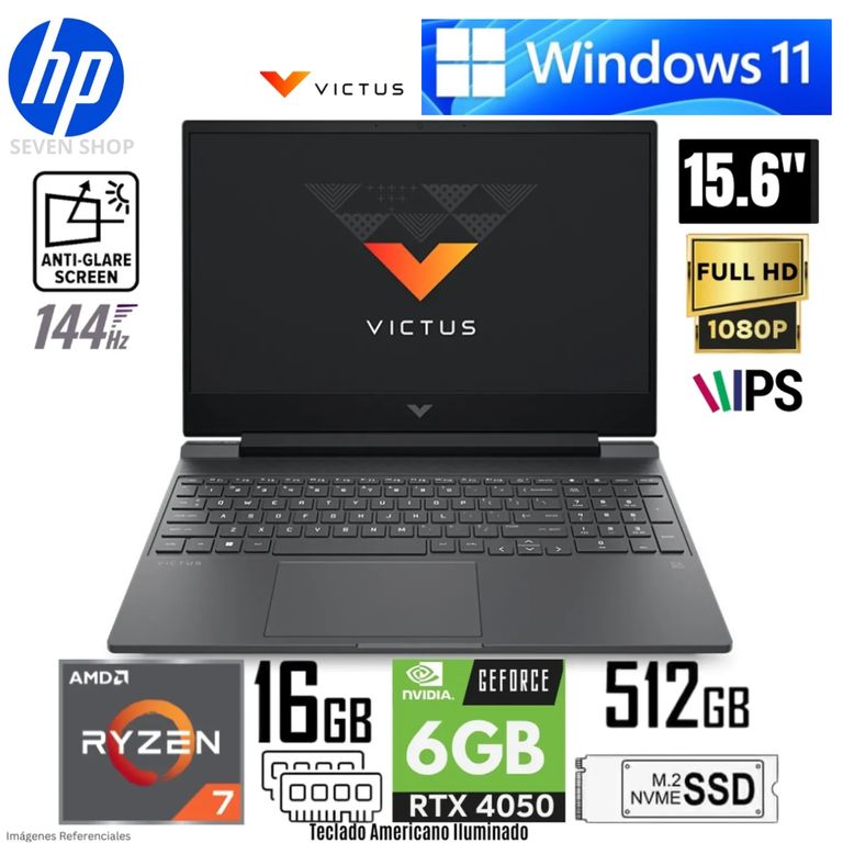 Laptop Gaming Victus 15-FB3093DX - AMD RYZEN 7 7445HS 16GB 512GB RTX 4050 6GB 15.6″ FHD 144Hz W11