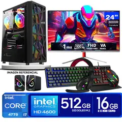 INTEL - Computadora Pc Core i7 4770 Monitor 24 fhd' RAM 16 GB SSD 500 GB PARLANTES