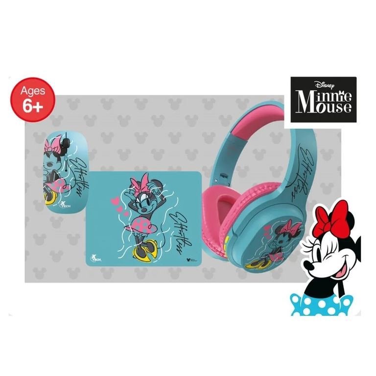 PACK 3 EN 1 MINNIE MOUSE DE DISNEY INCLUYE AUDÍFONOS BLUETOOTH MOUSE INALÁMBRICO Y MOUSE PAD