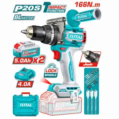 TOTAL TOOLS - Taladro Percutor 166nm + 2 Baterías 5amp y 1 Cargador 20v Total-TIDLI201668