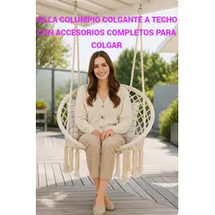 GENERICO - SILLA COLGANTE COLUMPIO HAMACA TEJIDA CON ACCESORIOS PARA COLGAR TERRAZA JARDÍN HOGAR CREMA
