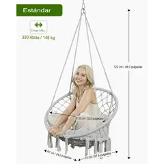 GENERICO - SILLA COLGANTE COLUMPIO HAMACA TEJIDA PARA TERRAZA JARDÍN HOGAR INTERIOR O EXTERIOR GRIS