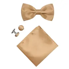 42AROZINA - Solid Color Adjustable Pre-Tied Bowtie Pocket Square Cufflinks for Men Wedding Party Business