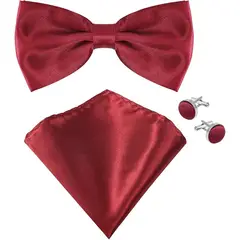 42AROZINA - Solid Color Adjustable Pre-Tied Bowtie Pocket Square Cufflinks for Men Wedding Party Business