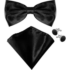 42AROZINA - Solid Color Adjustable Pre-Tied Bowtie Pocket Square Cufflinks for Men Wedding Party Business