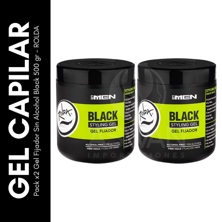 Pack x2 Gel Fijador Sin Alcohol Black 500 gr - ROLDA