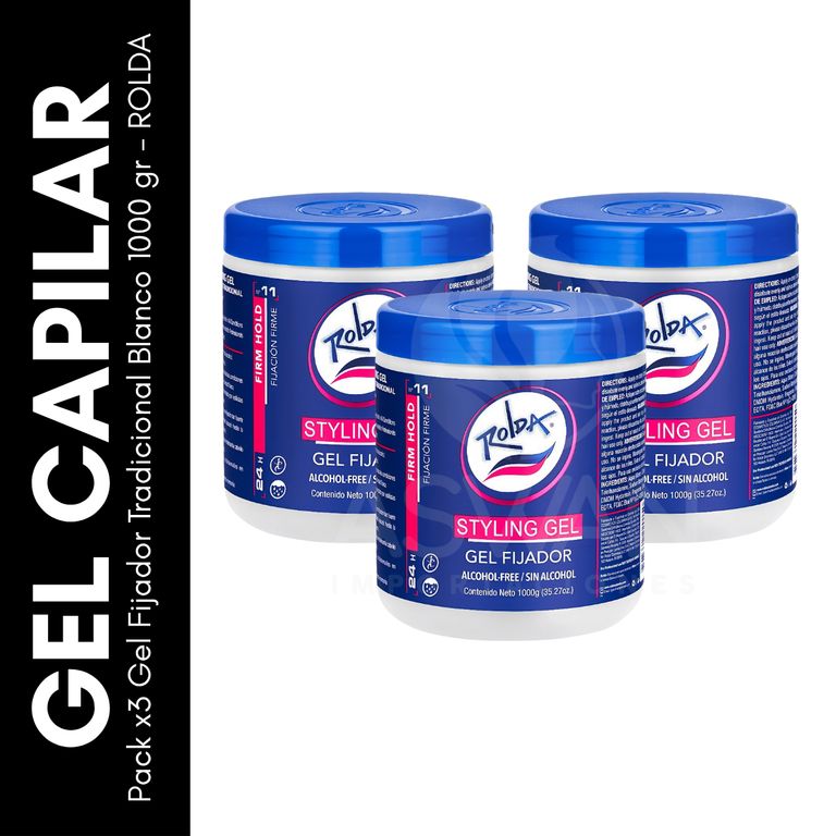 Pack x3 Gel Fijador Tradicional Blanco 1000 gr - ROLDA