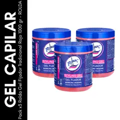 GENERICO - Pack x3 Rolda Gel Fijador Tradicional Rojo 1000 gr - ROLDA