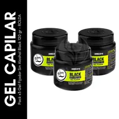 GENERICO - Pack x3 Gel Fijador Sin Alcohol Black 120 gr - ROLDA