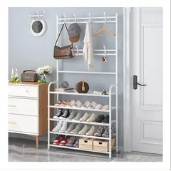 OEM - Estante Zapatos 5 Niveles Zapatera Metal + Perchero Organizador Blanco