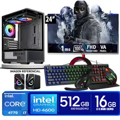 INTEL - Computadora Pc Core i7 4770 Monitor 24 fhd' RAM 16 GB SSD 500 GB PARLANTES