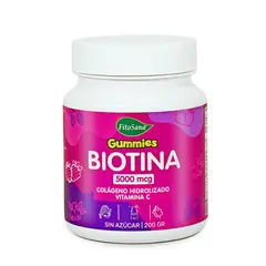 FITOSANA - GUMMIES BIOTINA 5000 mcg - GOMITAS FUNCIONALES CON COLAGENO HIDROLIZADO VITAMINA C SABOR FRUTOS DEL BOSQUE 200G