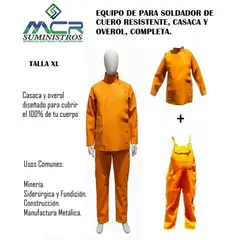GENERICO - EQUIPO PARA SOLDADOR DE CUERO RESISTENTE CASACA Y OVEROL COMPLETA TALLA XL