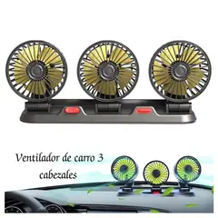 GENERICO - Ventilador Triple Cabezal Auto 360° Graduable Portátil 12v