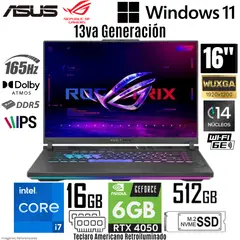 ASUS - Laptop Rog Strix G614JU-NS73 Intel Core i7-13650HX 16GB RAM 512GB SSD RTX 4050-6GB 16" WUXGA