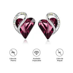 S&T - Aretes Infinity Love Corazón Infinito con Cristal Natal Vino