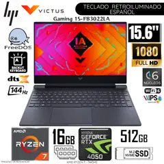 HP - Laptop Victus 15-FB3022LA AMD Ryzen 7 7445HS 16GB RAM 512GB SSD RTX 4050-6GB 15.6" FHD 144Hz