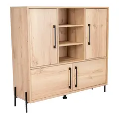 FMFURNITURE - Buffet Tipo Arrimo 4 Puertas Con Ampio Espacio - Café Claro