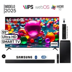 LG - Televisor 55" LED UHD 4K Smart TV ThinQ AI 55UA8000PSB + Soundbar HW-B450