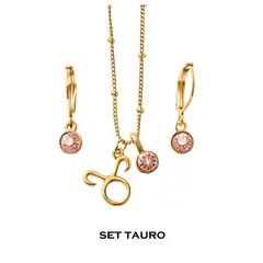 ESIKA - Set Collar + Aretes Tauro Signos Zodiacales Baño de Oro 24k y Cristales