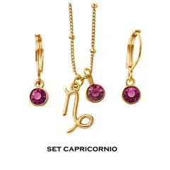 ESIKA - Set Collar + Aretes Capricornio Signos Zodiacales Baño de Oro 24k y Cristales