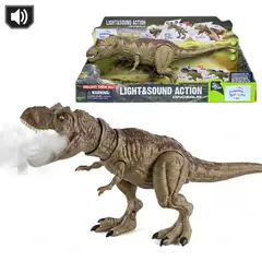 PEQUEÑAS TRAVESURAS - Juguete Dinosaurio T-Rex Marron Bota Humo con Luces y Sonidos